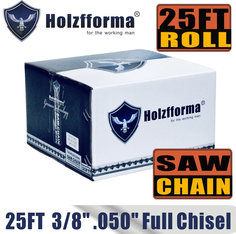 Цепь Holzfforma® 25FT Roll Full Chisel с шагом 0,3/8 дюйма, калибром 0,050 дюйма для Stihl Dolmar Echo McCulloch Homelite Jonsered Shindaiwa Makita Tanaka Efco Oleo Mac Oregon Carlton бензопила с 10 шт. соответствующими соединительными звеньями и 6 коробками