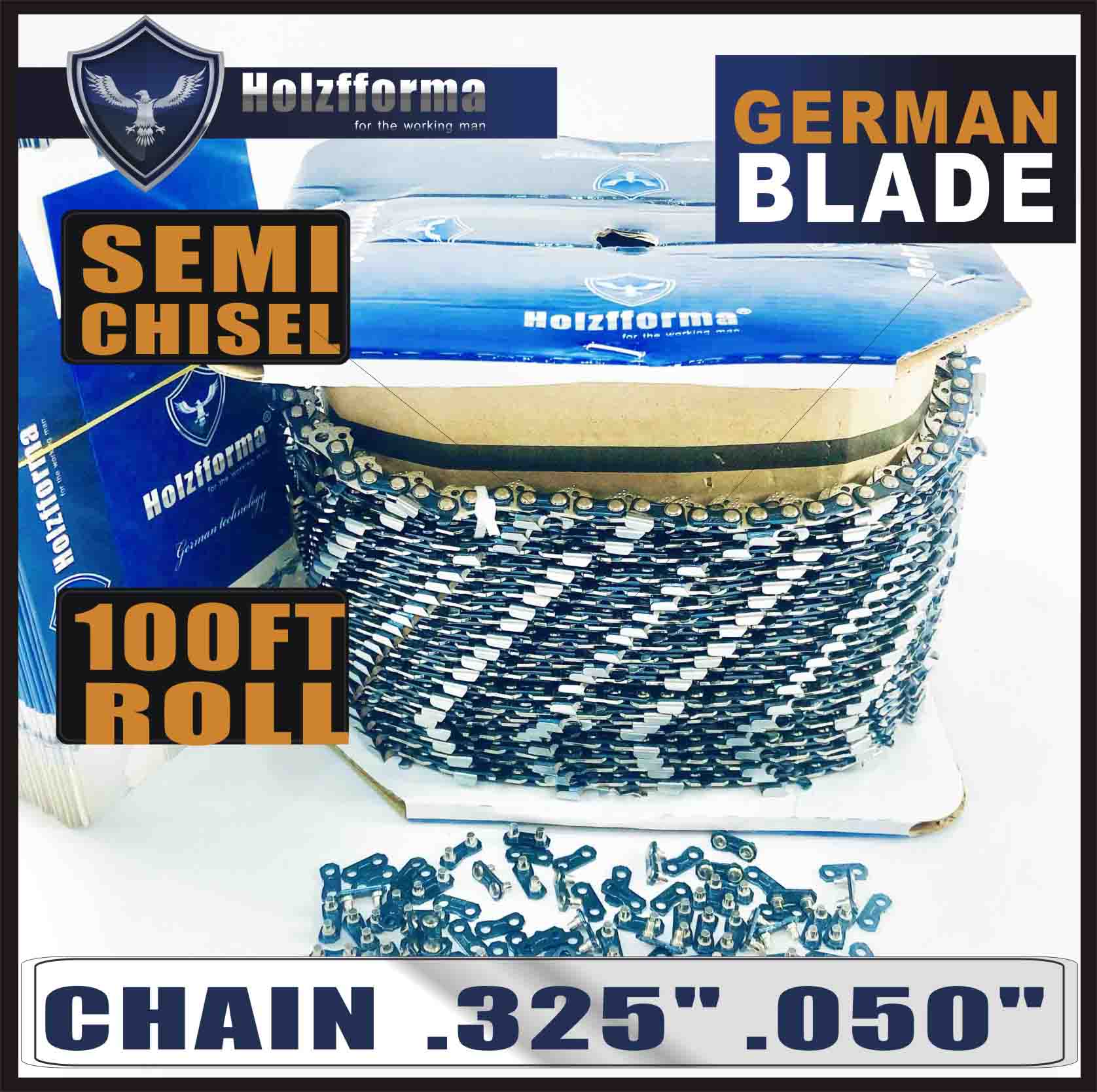 Цепь Holzfforma® 100FT Roll .325' .050'' Получизельная пильная цепь с 40 комплектами согласованных соединительных звеньев и 25 коробками