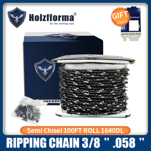Holzfforma® 100FT Roll 3/8' .058'' Semi Chisel Ripping Chain с 40 наборами подходящих соединительных звеньев и 25 коробками